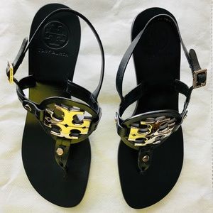 Tory Burch Holly 2 Black Leather Sandals Size 7.5